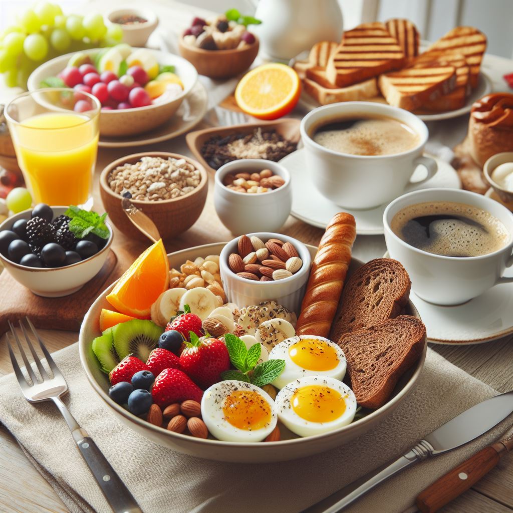 A wholesome beautifully set breakfast table with nutritious breakfast.